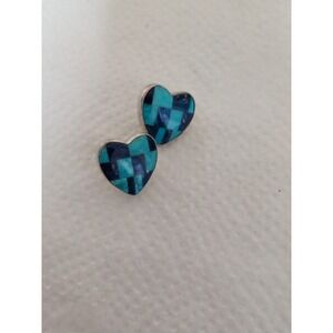 STERLING SILVER 935 DTR HEART SHAPED BLUE PATCH EARRINGS